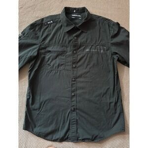 Ecko Unltd Mens‎ Button Down Shirt Short Sleeve Utility Basic Drill Black Size L